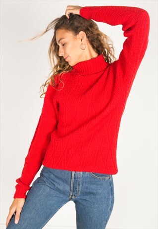 VINTAGE 80S KNIT TURTLE NECK JUMPER / R0001