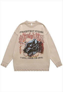 Werewolf sweater Gothic knit distressed horror jumper beige