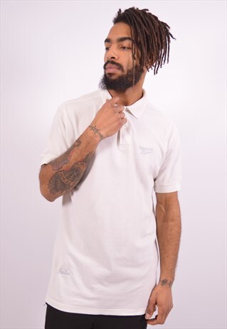 REEBOK MENS VINTAGE POLO SHIRT LARGE WHITE 90S