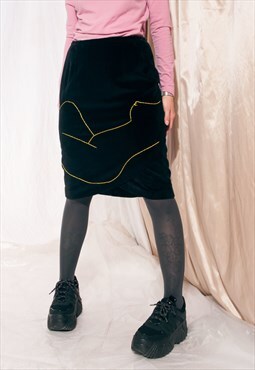 Vintage skirt 60s reworked feminist embroidery velvet midi