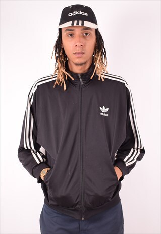 ADIDAS MENS VINTAGE TRACKSUIT TOP JACKET XL BLACK 90S