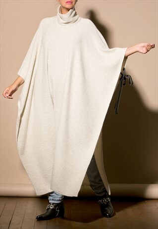 BEIGE CAPE, PONCHO, COVER UP, LONG TUNIC, MAXI CAPE, CAPE