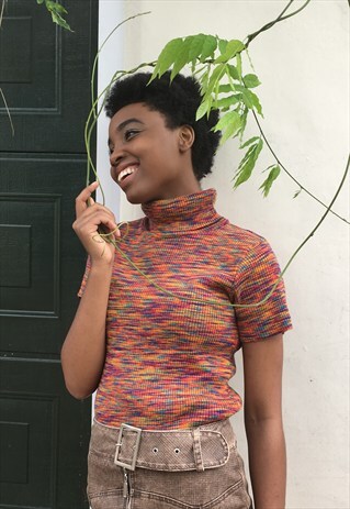 MULTI WOVEN KNIT ROLL TOP