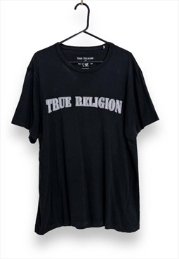 Black True Religion T Shirt Embroidered Spell Out Medium