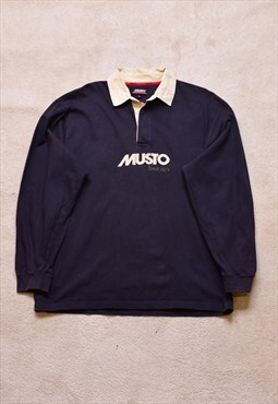 Vintage Musto Blue/Grey Embroidered Rugby Polo Top
