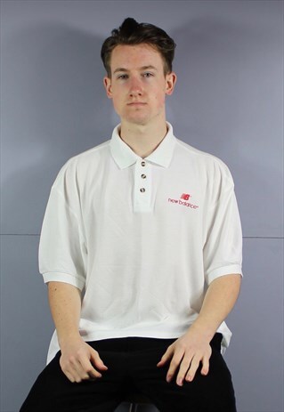 VINTAGE NEW BALANCE POLO SHIRT IN WHITE WITH EMBROIDERED LOG