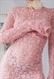 VINTAGE Y2K PINK FLORAL LACE BODYCON MINI DRESS