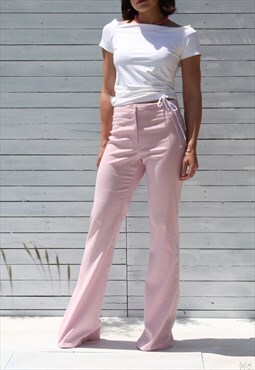 Deadstock light pink high waist stretch flared pants.