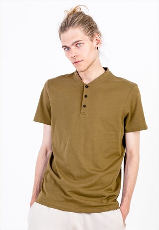 SLIM FIT T-SHIRT WITH BUTTON IN KHAKI