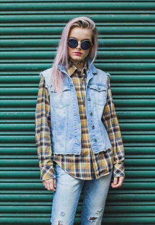 RIPPED BLUE / WHITE SLEEVELESS DENIM JEANS JACKET