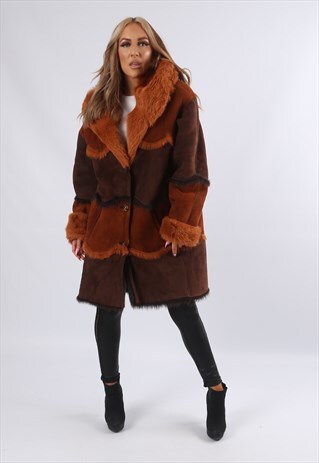 VINTAGE SHEEPSKIN SUEDE COAT LAMBSKIN HOODED UK 14 L (A8BB)