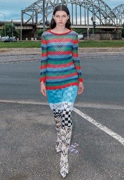 Vintage Y2K festival striped colourful crochet dress