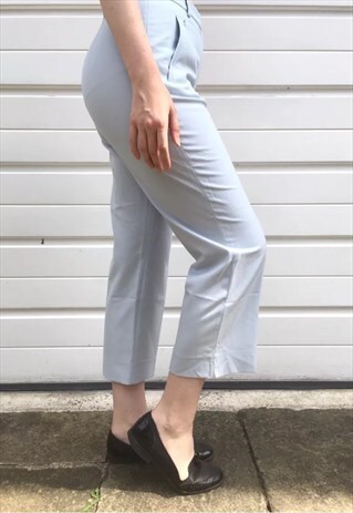 WOMENS VINTAGE 80S TROUSERS LIGHT BLUE LOOSE CIGARETTE PANTS