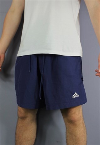 VINTAGE ADIDAS SHORTS IN NAVY BLUE WITH POCKETS, EMBROIDERED