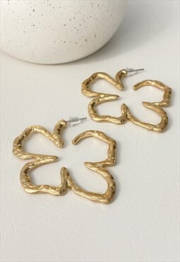 Oversize Hammered Gold Floral Hoop Earrings