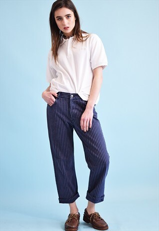 90'S RETRO REGULAR WAIST STRIPED OVERSIZED DENIM JEANS