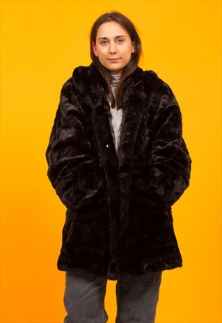 BLACK FAUX FUR COAT