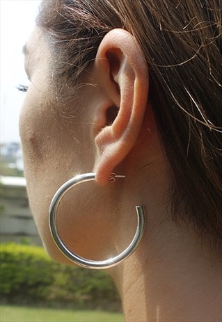 SILVER SMALL BASIC SEMI-OPEN HOOP EARRINGS