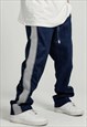 VELOUR JOGGERS VELVET FEEL PATCHED TRACK PANTS IN BLUE