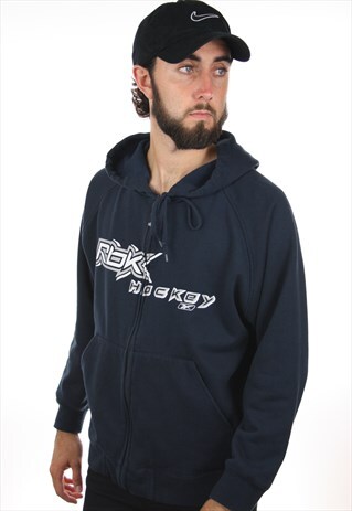 VINTAGE REEBOK HOCKEY GRAPHIC FULL ZIP HOODIE SWEATSHIRT