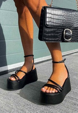 Chunky Platform Sandals - Black PU