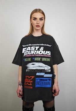 Racing t-shirt motorsports tee fast & furious top acid grey