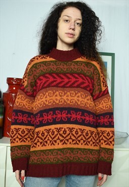 Vintage 80s Fair Isle Christmas Xmas knit jumper sweater