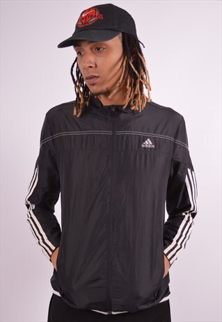 ADIDAS MENS VINTAGE TRACKSUIT TOP JACKET MEDIUM BLACK 90S