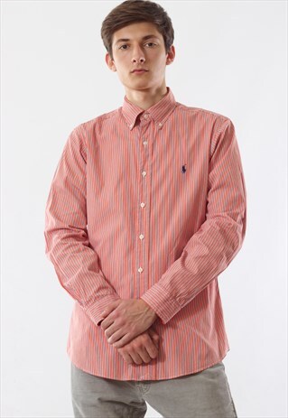 VINTAGE POLO RALPH LAUREN 90S ORANGE STRIPED LONG SLEEVE