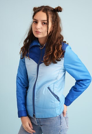VINTAGE 70'S RETRO BLUE BLOCK SPORTS SKIING JACKET TOP