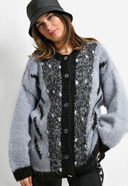 Vintage Christmas cardigan grey knit jumper sweater women's