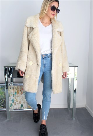 VINTAGE COAT FAUX FUR BEIGE