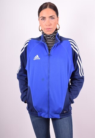 ADIDAS WOMENS VINTAGE TRACKSUIT TOP JACKET XL BLUE 90'S