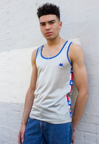 VINTAGE KAPPA UNISEX SPORTS VEST IN SILVER GREY WITH LOGOS