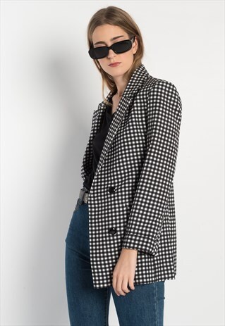 LONG GINGHAM BLAZER