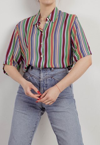 VINTAGE 90S PROLONGED MULTICOLOR STRIPE DROP SHOULDER SHIRT