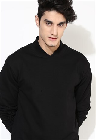 ORGANIC COTTON BOMBER SWEATSHIRT. SOLID BLACK SWEATSHIRT