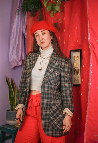 VINTAGE 80S TARTAN BLAZER JACKET