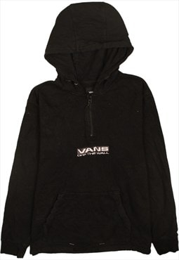Vintage 90's VANS Hoodie Spellout Quater Zip Black Medium