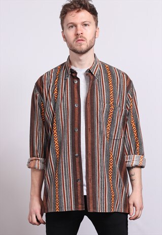 VINTAGE CORDUROY CORD STRIPED SHIRT