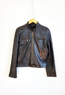 Vintage Black Leather Motorcycle Jacket Size M
