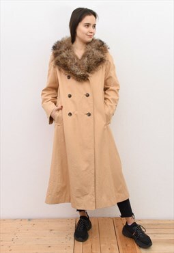 COUNT ROMI Women's L Double Breasted Overcoat Coat Real Fur