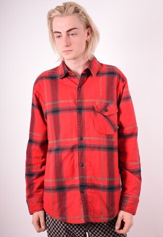 NIKE MENS VINTAGE FLANNEL OVERSHIRT MEDIUM RED CHECK 90S