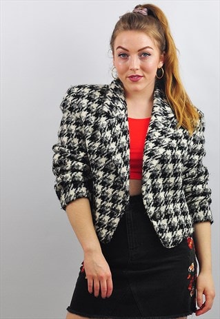 VINTAGE DOGTOOTH CHECK CROPPED JACKET