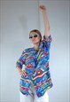 VINTAGE 90'S BRIGHT ABSTRACT SLIP FUNKY FESTIVAL BAGGY SHIRT