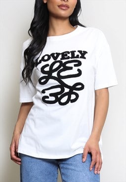 Lovely Slogan T-Shirt In White/Black 