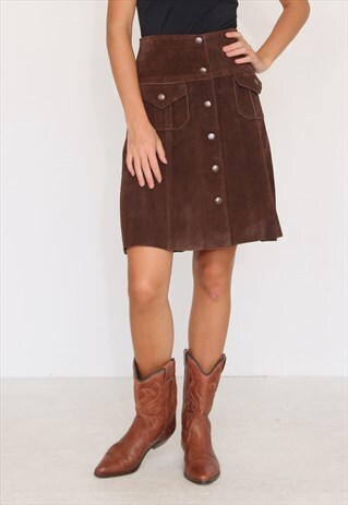 VINTAGE BROWN SUEDE MIDI SKIRT
