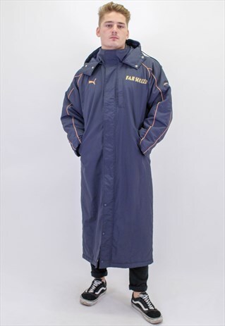 VINTAGE PUMA LONGLINE WINTER COAT IN BLUE WITH LINING