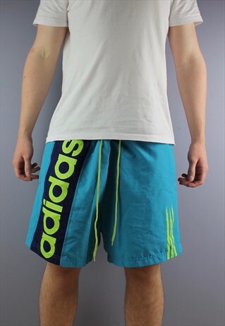VINTAGE ADIDAS SHORTS IN BLUE WITH POCKETS, PRINTED LOGO AND
