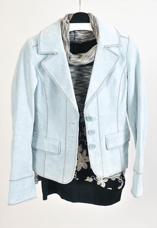 VINTAGE 00S SUEDE LEATHER BLAZER JACKET IN BLUE